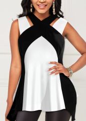 Kadın Askılı Boyundan çapraz Halter Yakalı çift Renkli Viskon Bluz