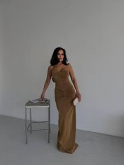 Straplez Simli Uzun Elbise