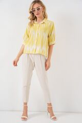Desenli Kısa Kol Crop Gömlek 20337 - Sarı