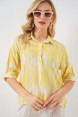 Desenli Kısa Kol Crop Gömlek 20337 - Sarı
