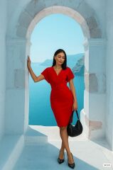 Kadın Dalgıç Krep V Yaka Ve Sırt Dekolte Detaylı Elbise