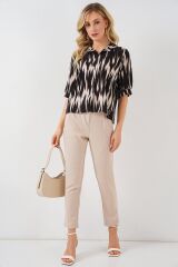 Desenli Kısa Kol Crop Gömlek 20337 - Siyah