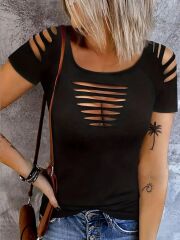 Kadın Kısa Kollu Omuz Ve Göğüs Kesik Detay Viskon Bluz