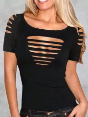 Kadın Kısa Kollu Omuz Ve Göğüs Kesik Detay Viskon Bluz