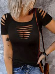 Kadın Kısa Kollu Omuz Ve Göğüs Kesik Detay Viskon Bluz