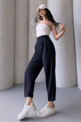 Kadın Scuba Krep Likralı Yan Fermuarlı Lastikli Harem Pantolon