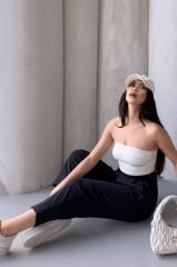 Kadın Scuba Krep Likralı Yan Fermuarlı Lastikli Harem Pantolon