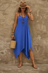 Kadın Askılı V Yakalı Cep Detaylı Asimetrik Kesim Viskon Elbise