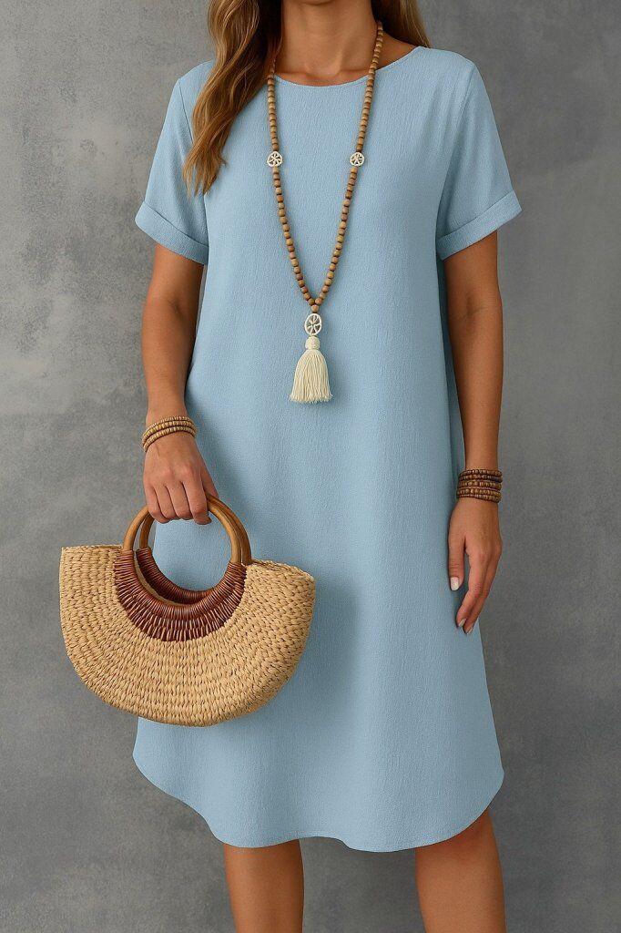 Kadın Kısa Kollu Kayık Yaka Bürümcük Elbise