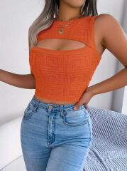 Kadın Askılı Bisiklet Yaka Güpüs Dekolteli Triko Crop Bluz