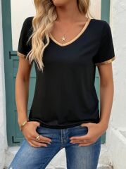 Kadın Kısa Kollu V Yakalı Viskon Bluz