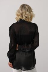 Belden Bağlamalı Uzun Kol Gömlek - Siyah