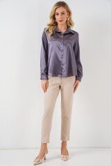 3964 Hafif Dökümlü Saten Gömlek - Antrasit