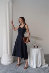 Lacivert Çift Dikişli Gabardin Elbise