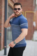 Erkek çizgi Desenli Bisiklet Yaka Kısa Kollu T-sihrt