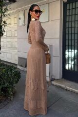 Düğme Detaylı Ve Kat Etekli Etnik Elbise 2859