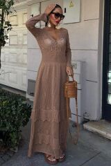 Düğme Detaylı Ve Kat Etekli Etnik Elbise 2859