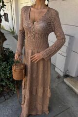 Düğme Detaylı Ve Kat Etekli Etnik Elbise 2859