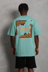 Unisex Oversize Baskılı Bisiklet Yaka T-Shirt - Mint Yeşili