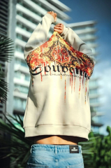 Oversize Bisiklet Yaka Baskılı SweatShirt - Beyaz