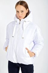 5117 Kapşonlu Şişme Mont - Beyaz