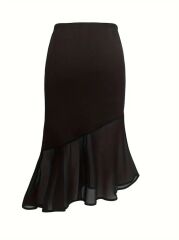 Kadın Yüksek Bel Asimetrik Detaylı Ithal Krep Etek