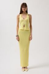 V Detay Dokulu Crop Bluz