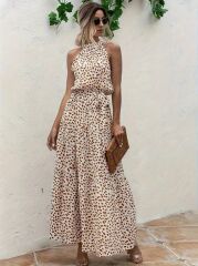 Kadın Daire Yakalı Beli Lastikli Desenli Süprem Elbise