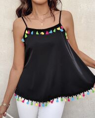 Kadın Ip Askılı Püskül Detaylı Sandy Bluz