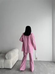 ÇİZGİLİ KETEN YELEK-PANTOLON TAKIM - Pembe