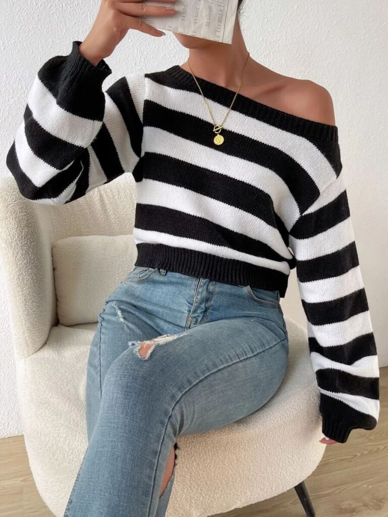 Kadın Uzun Kollu Kayık Yaka Triko Bluz