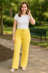 Kadın Beli Lastikli Pol Paça Pantolon