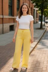 Kadın Beli Lastikli Pol Paça Pantolon