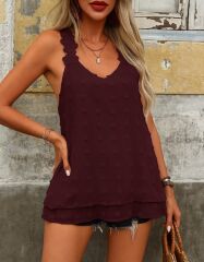 Kadın Dantel Askılı V Yakalı Sırtı çapraz Detaylı Ponpon Bluz