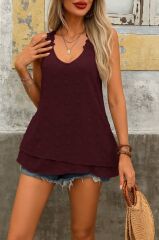 Kadın Dantel Askılı V Yakalı Sırtı çapraz Detaylı Ponpon Bluz