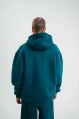 Unisex Double Oversize Kapşonlu Basic SweatShirt - Koyu Deniz Yeşili