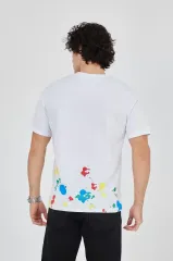 Erkek Baskılı Penye T-Shirt - Beyaz