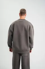 Uzun Kol Bisiklet Yaka Basic SweatShirt - Füme
