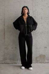 Siyah Cepli Triko Ceket Ve Pantolon Takım