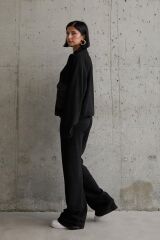 Siyah Cepli Triko Ceket Ve Pantolon Takım