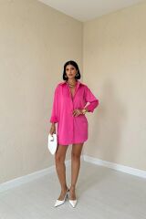 Fuşya Çıtçıtlı Saten Gömlek