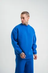 Uzun Kol Bisiklet Yaka Basic SweatShirt - Mavi
