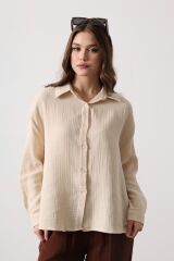 Müslin Uzun Kol Gömlek - Bej