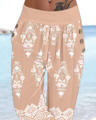 Kadın Beli Lastikli Etnik Desenli Kapri Süprem Pantolon