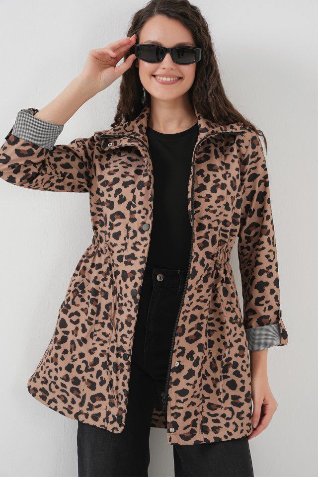 10322 Beli Büzgülü Trençkot - B.Kahverengi