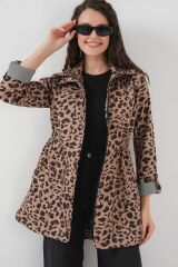 10322 Beli Büzgülü Trençkot - B.Kahverengi