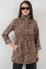 10322 Beli Büzgülü Trençkot - B.Kahverengi