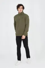 Erkek Yarım Fermuarlı Baskılı Sweat - Yeşil