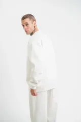 Unisex Uzun Kol Bisiklet Yaka Yıkamalı SweatShirt - Beyaz