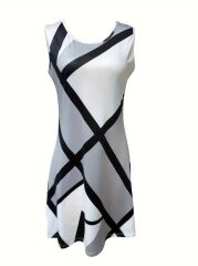 Kadın Askılı Yuvarlak Yaka Geometrik Desenli Kısa Süprem Elbise